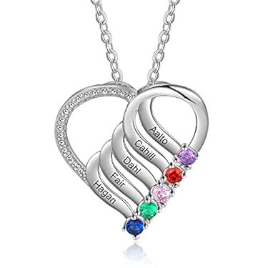 AMAZON - Mothers Necklace, Birthstone Necklesses for Mom Personalized Necklaces for Women Engraved Names Jewelry Gift (Engrave Name, 5 names)