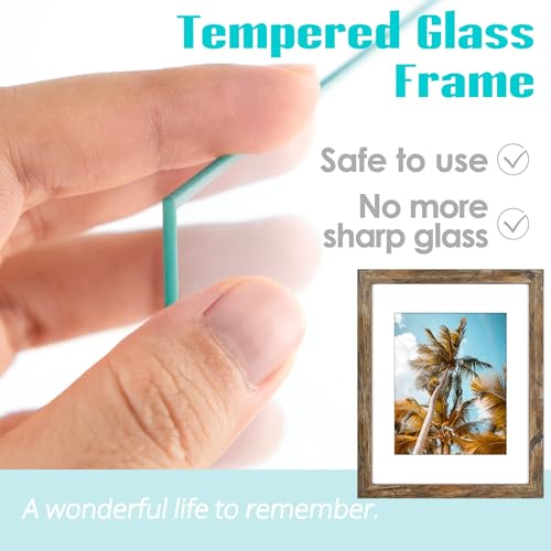 Image of Frametory, 11x14 Picture Frame With Mat for 8x10 Picture - High Definition Glass Wide Molding - Preinstalled Wall Mounting Hardware (Rustic Brown, 2 Pack)