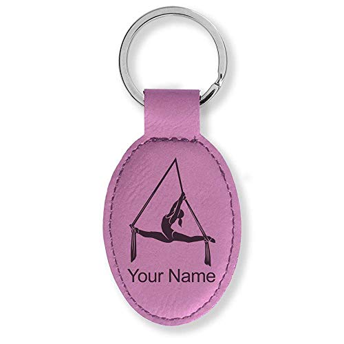 LaserGram Oval Keychain, Aerial Silks, Personalized Engraving Included (Pink)