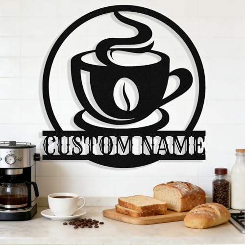 Image of Personalized Coffee Metal Sign, Custom Coffee Bar Signs, Custom Name Signs for Cafe Station, Coffee Wall Art Decor for Kitchen, Cafe Shop Decor, Cafe Lover Gift