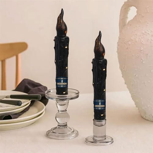 Image of Magical Candlesticks Flameless Taper Candle, 2pcs Black LED Tapered Candles Remote Dipped Candle 6inch Battery Chandelier for Enchanting Weddings and Harry Potter Inspired Vigils(LW2P-BA)