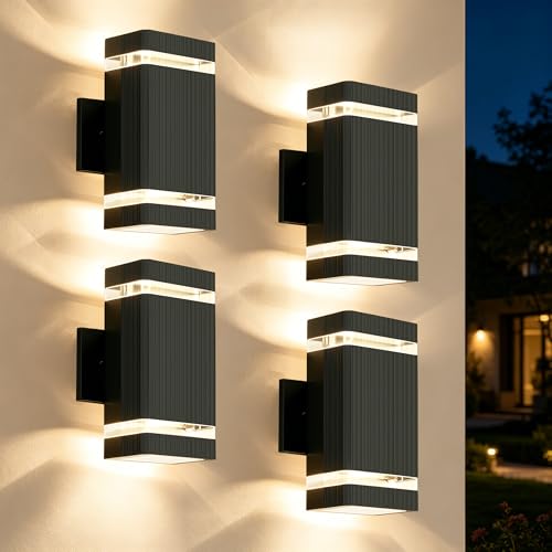 Image of JYV 4 Pack Outdoor Wall Lights, Square Up and Down Porch Lights, Black