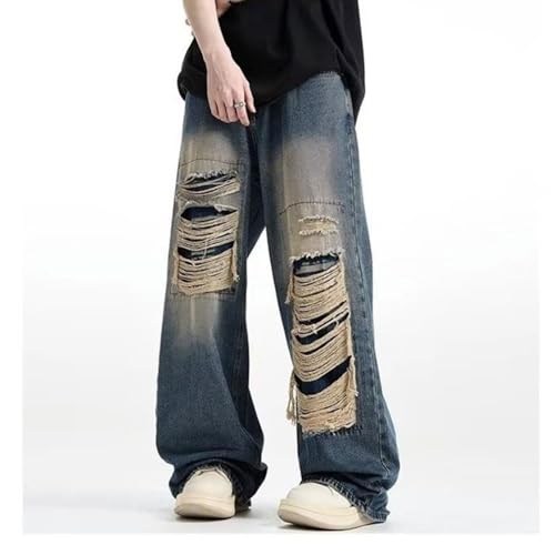 Men's Baggy Ripped Jeans High Waist Straight Leg Denim Pants Destroyed Distressed Jeans Y2K Grunge Jean Trousers4