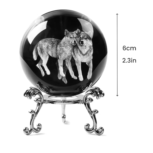 Miniatura 2 de Vskikris Bola Decorativa De Cristal De Lobo De 60 Mm Con Soporte, Figura De Lobo Grabada Con Láser 3d, Una Esfera De Cristal Decorativa Y Pisapapeles Para El Hogar Y La Oficina, Regalo Ideal Para Los