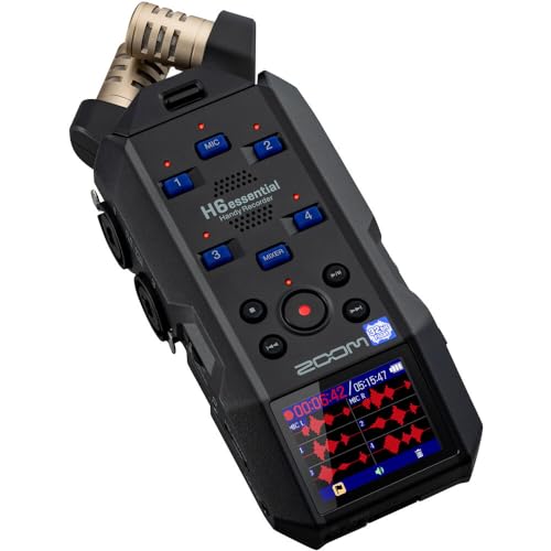 Zoom H6essential with 32-Bit Float, Accessibility, 6-Track Portable Recorder, Stereo Microphones, 4 XLR/TRS Inputs, Records to SD Card, USB Audio Interface, for Musicians, Podcasters, Filmmakers