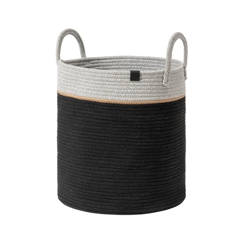 Image of LA JOLIE MUSE Woven Basket Rope Storage Baskets - Large Cotton Organizer, Basket for Baby Blanket, Kids Toy Nursery Laundry Basket Ebony Black M