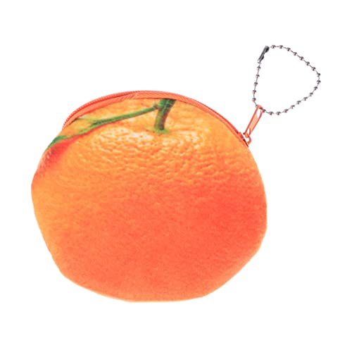 Milisten Orange Coin Wallet for Kids Mini Plush Fruit Purse with Zipper and Keychain Cute Small Coin Pouch for Girls