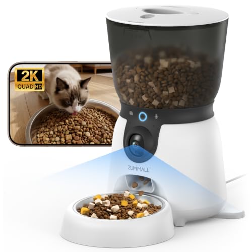 zumimall corp ZUMIMALL Automatic Cat Feeder, 2K Rotatable Camera, Full Bowl View White