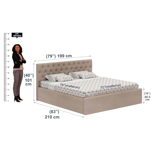 Image of Ganpati Arts Solid Sheesham Wood Upholstered King Size Bed with Box Storage and Tufted Headboard | Durable Wooden Double Bed Cot Palang for Bedroom, Hotels and Home Furniture (Beige-1 Year Warranty)