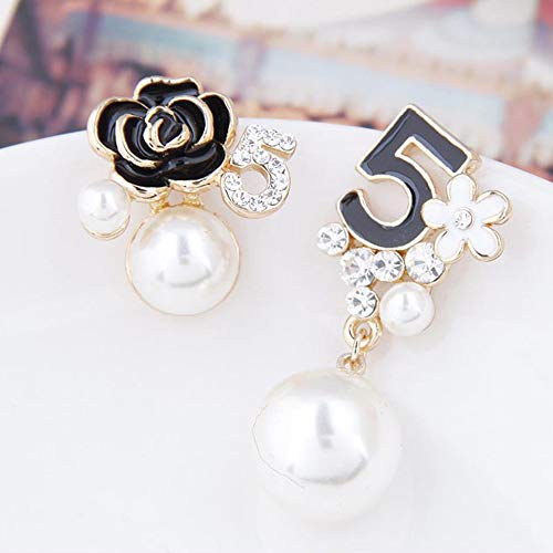 Faux Imitation Pearl Black Floral Dangle Drop Earrings Studs3