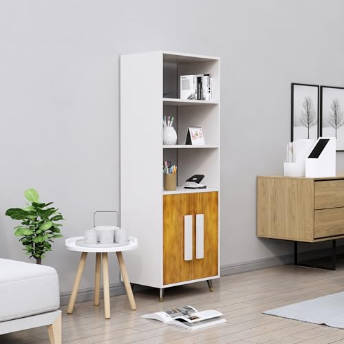 Image of Bniture Book Shelf Wooden | Engineered Wood Bookshelf for Home with 2 Door & 3 Shelf | Multipurpose Open Book Shelf Stand for Library, Study Room & Living Room | Frosty White & Giant Wood