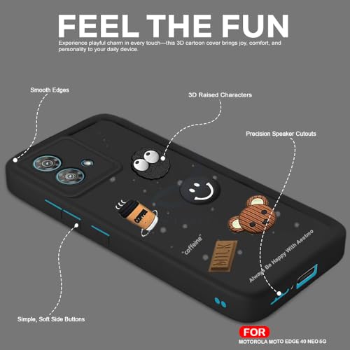 Image of AESTMO Back Case Cover for Moto Edge 40 Neo 5G Cover | Cute Fun Cartoon 3D Ball | Coffee Silicone Case | Full Body Protection | Camera Protection Back Cover for Moto Edge 40 Neo 5G (Black)