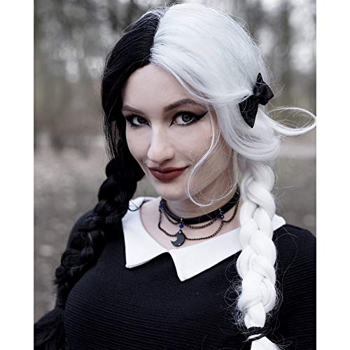 TOPHR Black and White Wig Lace Front Women Wigs Long Natural Wave for Cosplay Costume