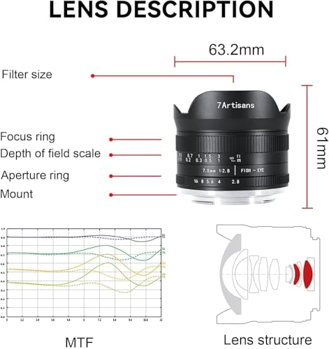 Miniatura 3 de 7artisans 7,5 Mm F2.8 Ii Objetivo Fisheye Aps-C Ojo De Pez Gran Angular Manual Fijo Para Cámara Sony Objetivo 190 Lente Ultra Gran Angular Sony E A5000 A5100 A6000 A6300 A6500 Nex-5t A7iii A7r Iii