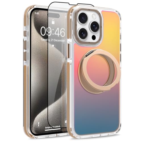 Image of Magnetic for iPhone 15 Pro Max Case with 360 Stand [Compatible with Magsafe] [Fluorescent Design] [1 Screen Protector] Slim Translucent Matte Case for iPhone 15 Pro Max 6.7 inch, Desert