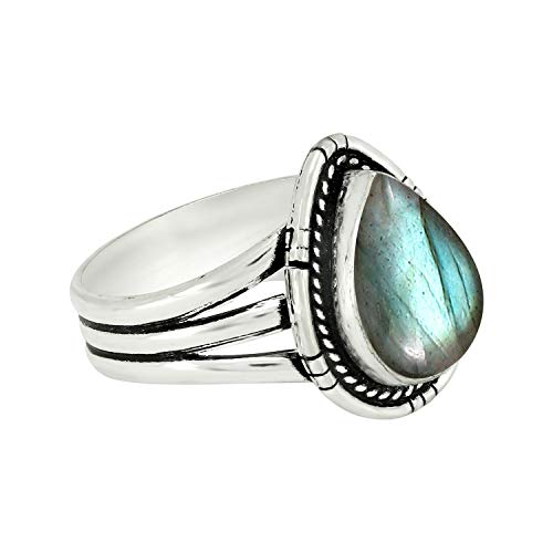 Pear Shape Natural Gemstones Handmade Rings for Women - 925 Silver Plated Handmade Birthstone Triple Band Style Solitaire Ring - Statement Jewelry Gifts for Wedding Anniversary Mother's Day2