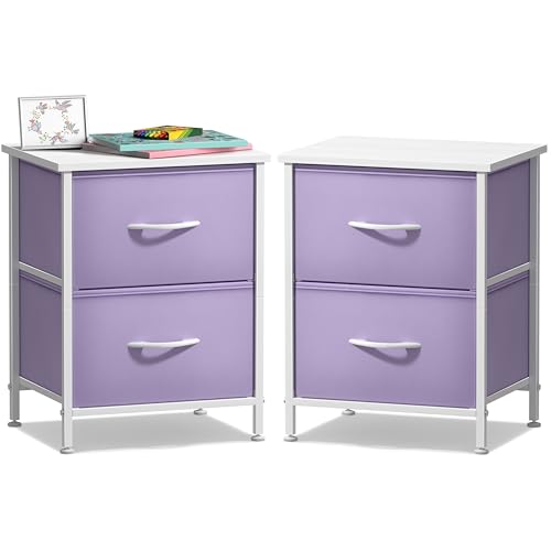 Image of Sorbus Nightstand with 2 Drawers - Kids Bedside Furniture End Table Night Stand - Steel Frame, Wood Top & Easy Pull Fabric Bins - Dresser & Chest for Home, Bedroom Accessories, Office & Dorm (2 Pack)