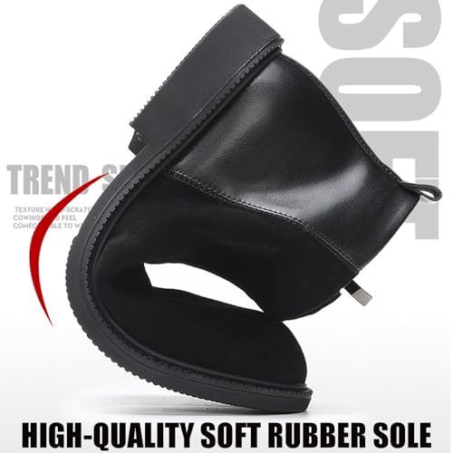 Men's Genuine Leather Slip-On Chelsea Boots with Side Zipper Classic Round Toe Soft Bottom Low Block Heel Dress Ankle Boots Casual Anti-Slip Bootie2