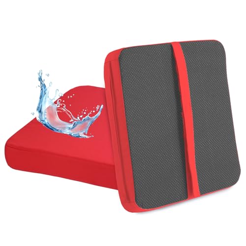 SUOBIA Bar Stool Cushions 14x16 inch, Non-Slip Dining Chair Cushion with Straps, Waterproof Seat Pad for Indoor Outdoor Metal Wooden Chair, Set of 2, Red