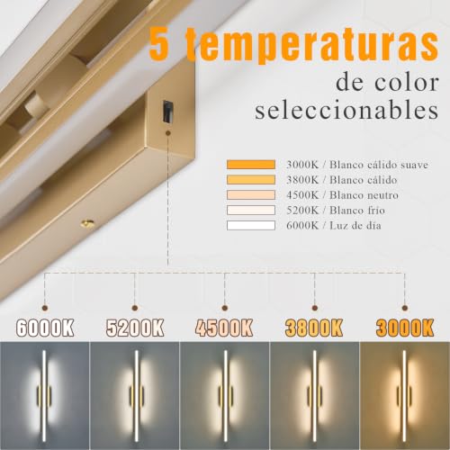 Image of VitaLink Modern Gold Vanity Light Bathroom Wall Light Fixtures Over Mirror 35 Inch Long Dimmable 3-Light LED Bathroom Wall Lighting 5CCT(3000K /3800K /4500K /5200K /6000K)