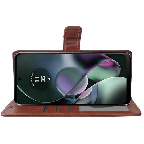 Image of Amazon Brand - Solimo Flip Leather Mobile Cover (Soft, Flexible & Kickstand Back case) Compatible for Motorola Moto G54 5G / G54 Power 5G / G64 5G / G55 5G (Brown)