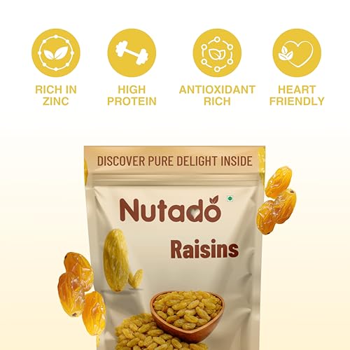 Image of Nutado Premium Indian Green Kishmish 200g |Seedless Kishmish |Long Green Raisins | Premium Dried Grapes | Dry Fruits | Healthy & Tasty Snacks | Fat Free | Source of Dietary Fiber, Potassium | Nutritious, Rich in Iron & Vitamin B | Antioxidant Rich Snack