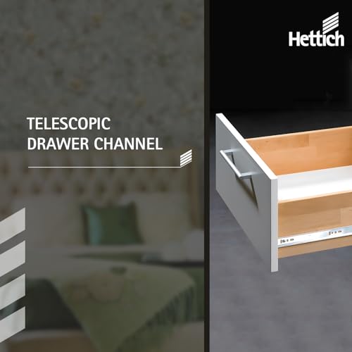 Image of Hettich Telescopic Ball Bearing Channel KA 5632 /450mm | Zinc Finish, Normal Closing | Drawer Channel for Home, Kitchen & Wardrobe | Load Capacity 45 kg | Full Extension (Galvanised Steel, 2 Pcs)