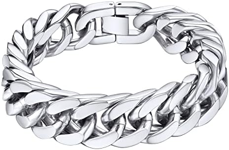 ChainsHouse Stainless Steel Cuban Link Bracelet, 8mm/12mm/17mm Width, 7.5"/8.3"/9", 18K Gold Plated Chain Wrist Bracelets for Men Women, Send Gift Box