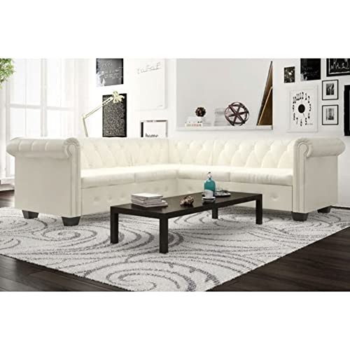 Tidyard Catherinol Canapé d'angle Chesterfield 5 Places Relax Cuir Artificiel Blanc