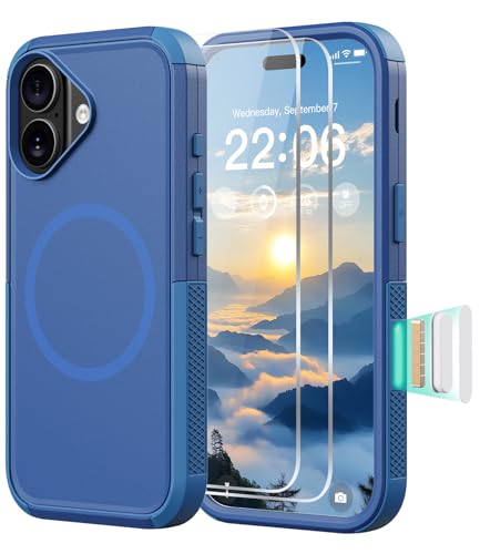 Diverbox Magnetic for iPhone 17 Case-(Compatible with MagSafe) Heavy Duty Protection Phone Case with Camera Control Button with Screen Protector Shockproof Drop-Proof 6.3 inch (Blue)