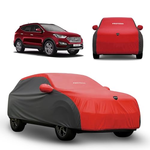 Image of PROTEGO Prime Series India's 1st Anti-Tear Car Cover for Hyundai Santafe | Heavy-Duty, Custom Fit, All Weather Protection | 100% Waterproof, Windproof & Hail Resistant | 2-Year Warranty | Red + Black
