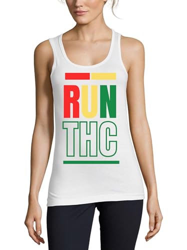 Débardeur Run THC weed pour femme en coton blanc style rasta