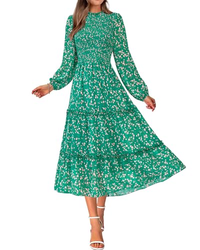 Image of NOLLSOM Women 2026 Spring Dress Floral Boho Dress Casual Long Sleeve Crew Neck Ruffle A-Line Flowy Wedding Guest Maxi Dresses