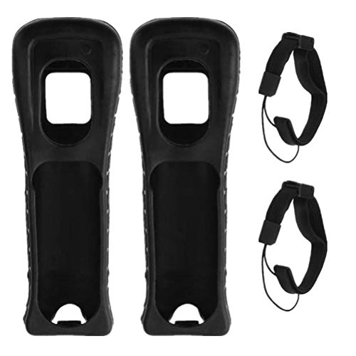 Shenruifa Funda Protectora de Silicona y Correa para la Muñeca Antideslizante Compatible con el Mando a Distancia Wii Derecho Recto (Negro)
