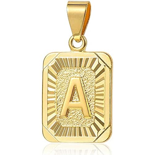 Trendsmax Rectangle Initial Letter Pendant Charm for Mens Womens Gold Plated Capital Letter Pendant Necklace Rolo Chain 18inch