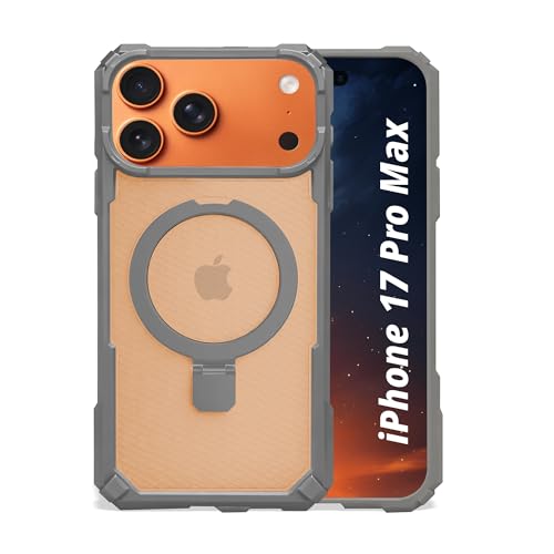 Image of AIBEX Transparent Back Cover Compatible for iPhone 17 Pro Max| Mag-Saf Magnetic Ring Kickstand | Shockproof Dual Layer Military Grade Drop Protection Armor Case| Wireless Charging Support - Grey