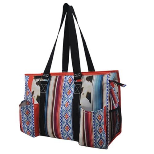 NGIL Utility Water Resistant Tote Bag, Top Zipper Closure, Perfect Gifts for Working Women, Nurses, Gym bag (Retro Cow-black)