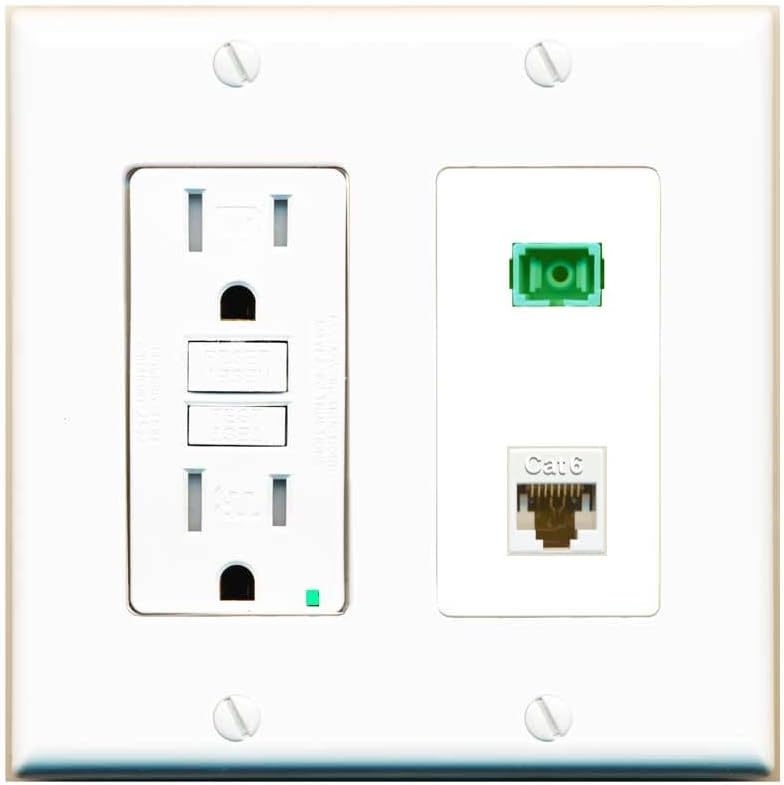RiteAV 1 Port Fiber Optic Jack SC Simplex APC + Cat6 Wall Plate - GFCI Outlet [White]