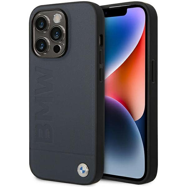 BMW BMHMP14XSLLNA Étui de Protection pour iPhone 14 Pro Max 6,7" Marine Hardcase Leather Hot Stamp