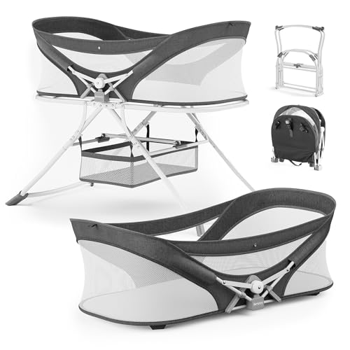 Image of besrey 4 in 1 Portable Baby Bedside Bassinet Sleeper for Newborn, Lightweight Travel Baby Bed for Outdoors, Foldable Baby Lounger Baby Cradle Infant Travel Bed with Waterproof Mattress & Mosquito Net