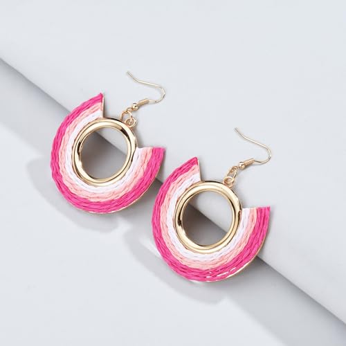 Image of Ladies Handmade Rattan Earring - Tassel A Type Straw Wicker Earrings Bohemian Geometry Earring Circle Pie Shape Earrings