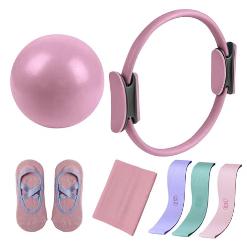 Pilates Essential Kit - Komplettes Heimtrainingsset mit Toningring, Widerstandsbändern, weichem Ball & Griffsocken für Damen & Herren (Rosa) Pilates Essential Kit - Komplettes Heimtrainingsset mit Toningring, Widerstandsbändern, weichem Ball & Griffsocken für Damen & Herren (Rosa)