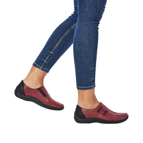 Image of Rieker L1751 Celia Leather Slip-On Women's Shoes - Comfortable High-Coverage Loafers with Elegant Stitch Detailing, Anti-Stress and Flexible Everyday Support