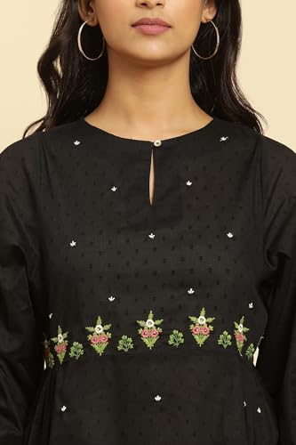 Image of W for Woman Black Floral Embroidered Western Top