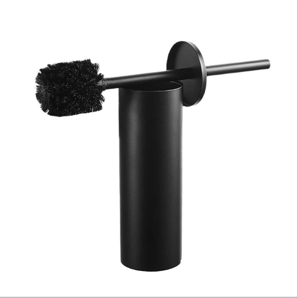 Toilet Brush and Holder Floor Standing Aluminum Alloy Toilet Brush Holder No Dead Angle Bathroom Tools(Black)