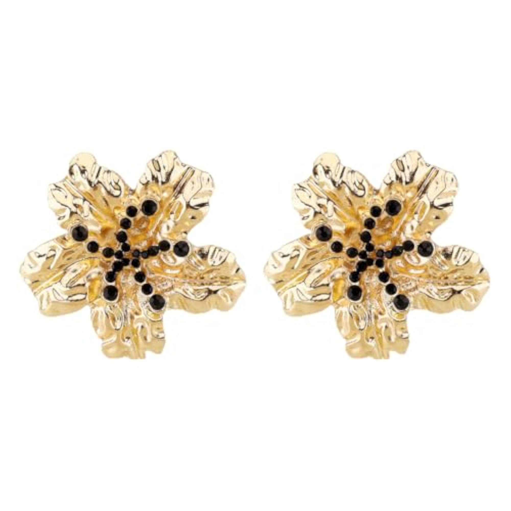 Women's Vintage Gold Flower Rhinestone Floral Stud Drop Earrings