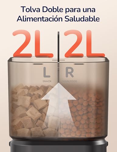 PalNests 4L Comedero Gato Automatico con Doble Tolva, 5G/2.4G WiFi Inteligente Dispensador Comida Gatos Automático, Control de App, 1-10 Comidas al Día, Alimentación Lenta, Cubeta de Acero Inoxidable - imagen 2