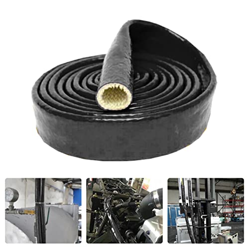 Image of Fuel Line Heat Shield Insulation Heat Shielded Fire Thermo Armor Fire Sleeve Silicone Coated Fiberglass Heat Protection for Automotive Hose Lines & Electrical Wiring-(Black 3 /4 inch ID x5FT)