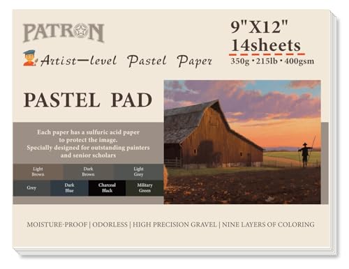 (14 Sheets) PATRON Pastel Paper Pad for Artists Assorted Colors 9x12 inches (215lb/400gsm) 14 Sheets Art Drawing Paper for Adults and Students Glue Bound