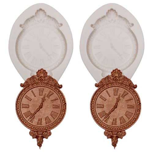 Lot de 2 moules en silicone pour montres - Horloge murale vintage - Pour décorer des gâteaux, des cupcakes, des bonbons, du chocolat, de la pâte à sucre,...